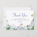 Blue Hydrangea White Rose 70th Birthday Thank You Card<br><div class="desc">Soft dusty blue and purple hydrangeas mix with soft blush white wild roses. The birthday celebrant's name is written in an easy-to-read script font. Two lines of text let you personalise your gratitude. All of the text is editable so you can customise your welcome.</div>