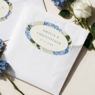 Blue Hydrangea White Rose Classic Wedding Oval Sticker