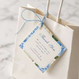 Blue Hydrangea White Rose Wedding Thank You Favour Tags