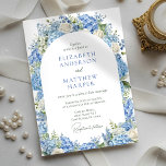 Blue Hydrangea White Roses Floral Arch Wedding Invitation<br><div class="desc">This elegant watercolor floral wedding design features an arch frame of blue hydrangea flowers,  white roses,  forget-me-not flowers,  and lush greenery. Inspired by a classic English garden.</div>