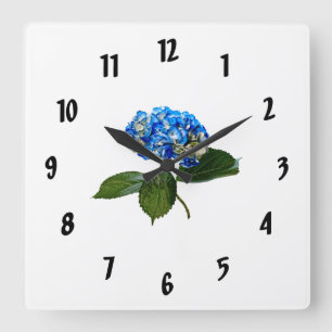Blue Hydrangea With Leaves Square Wall Clock