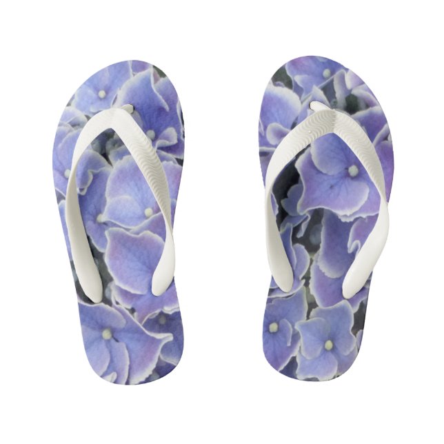 Blue Hydrangea with white borders Kids Flip Flops (Footbed)