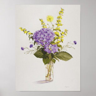 Blue Hydrangea with Yellow Loosestrife Poster