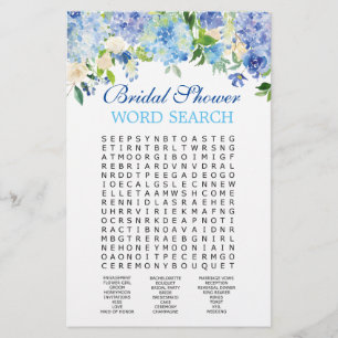 Blue Hydrangea Word Search Bridal Shower Game