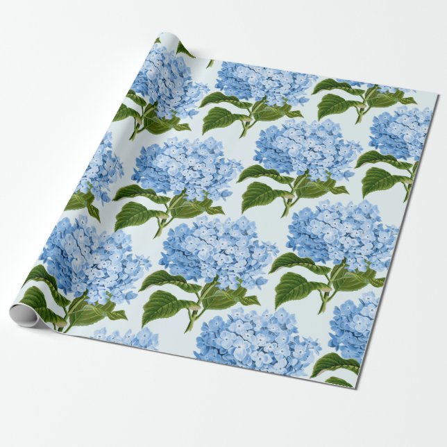 Blue Hydrangea Wrapping Paper (Unrolled)