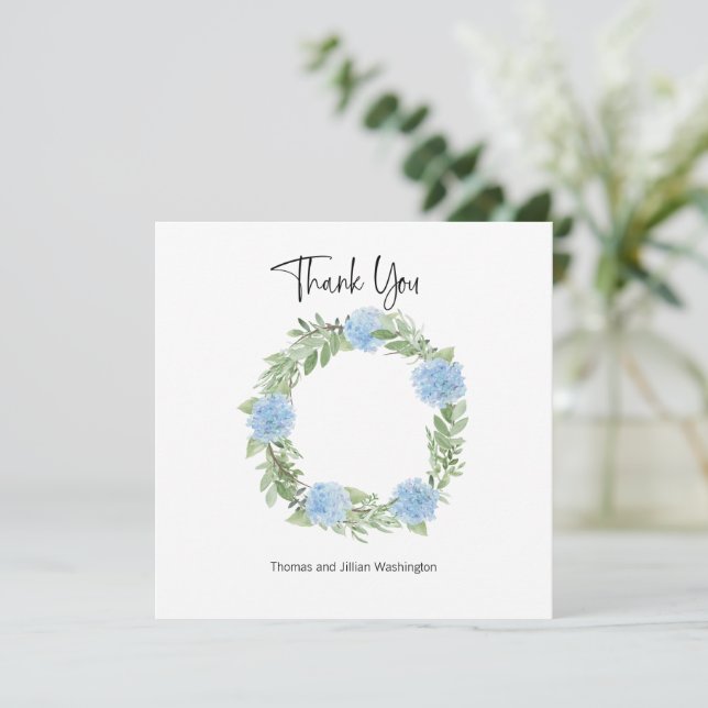 Blue Hydrangea Wreath Thank You Card (Standing Front)
