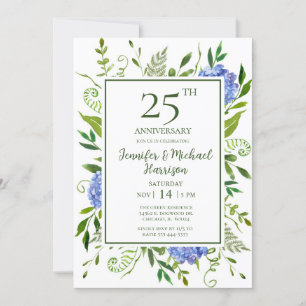 Blue Hydrangeas 25th Anniversary Invitation