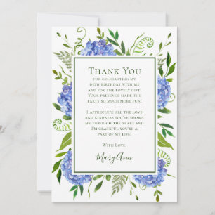 Blue Hydrangeas 65th Birthday  Thank You Card