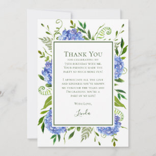 Blue Hydrangeas 75th Birthday  Thank You Card