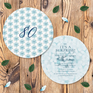 Blue Hydrangeas 80th Surprise Birthday Party Invitation