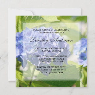 Blue Hydrangeas 90th Birthday Party Invitations