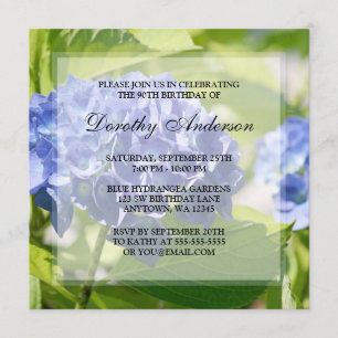 Blue Hydrangeas 90th Birthday Party Invitations