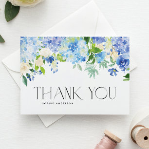 Blue Hydrangeas and Ivory Roses Wedding Thank You Card