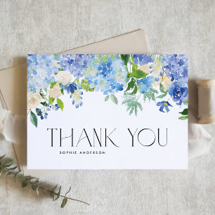 Blue Hydrangeas and Ivory Roses Wedding Thank You Card
