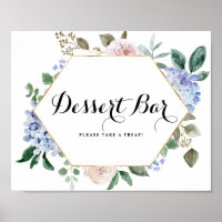 Blue Hydrangeas and Pink Roses Gold Dessert Bar