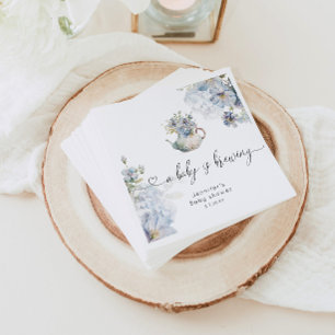 Blue Hydrangeas baby is brewing baby shower Napkin