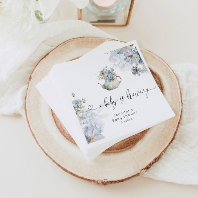 Blue Hydrangeas baby is brewing baby shower Napkin (Creator Uploaded)