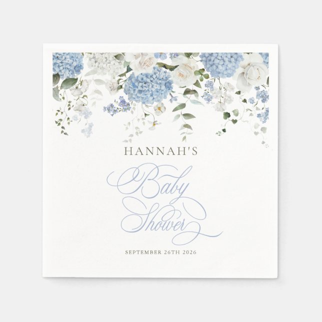 Blue Hydrangeas Baby Shower Napkins (Front)