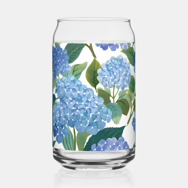 Blue Hydrangeas | Beautiful Floral Bush Can Glass (Front)