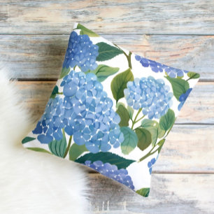 Blue Hydrangeas   Beautiful Floral Bush Cushion