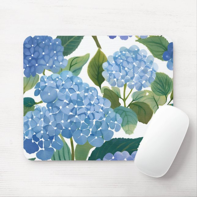 Blue Hydrangeas | Beautiful Floral Bush Mouse Pad (With Mouse)