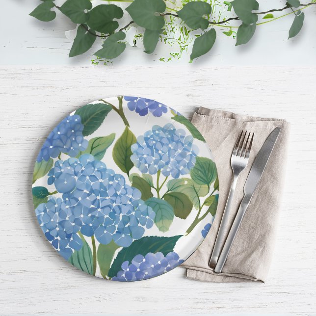 Blue Hydrangeas | Beautiful Floral Bush Paper Plate (Creator Uploaded)