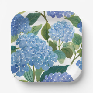 Blue Hydrangeas   Beautiful Floral Bush Paper Plate