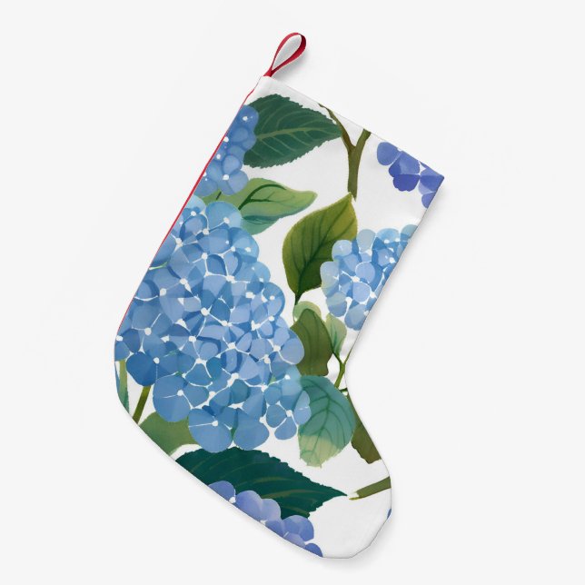 Blue Hydrangeas | Beautiful Floral Bush Small Christmas Stocking (Front (Hanging))