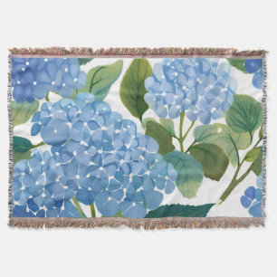 Blue Hydrangeas Beautiful Floral Bush Throw Blanket