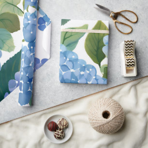 Blue Hydrangeas   Beautiful Floral Bush Wrapping Paper