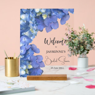 Blue  Hydrangeas Blooms Bridal Shower  Acrylic Sign
