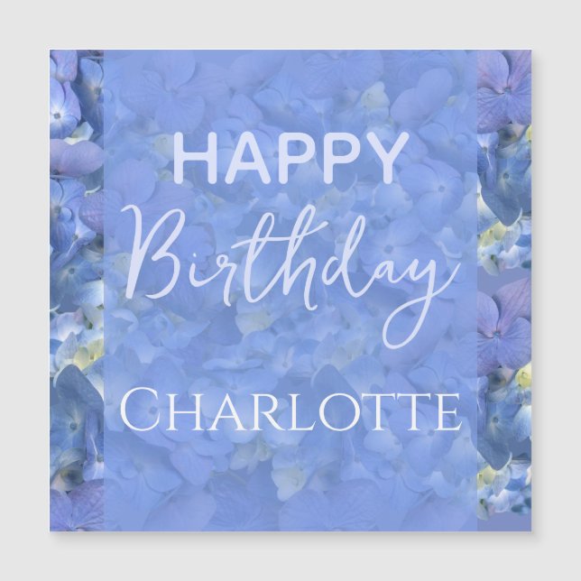 Blue Hydrangeas Blooms Happy Birthday Custom Name  (Front)