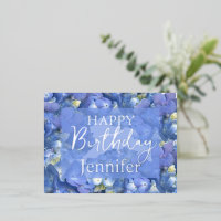 Blue Hydrangeas Blooms Happy Birthday Custom Name