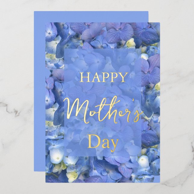 Blue Hydrangeas Blooms Mother's Day    Foil Holiday Card (Front/Back)