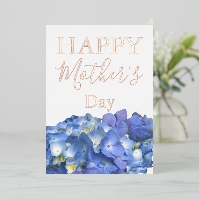 Blue Hydrangeas Blooms Mother's Day    Foil Holiday Card (Standing Front)