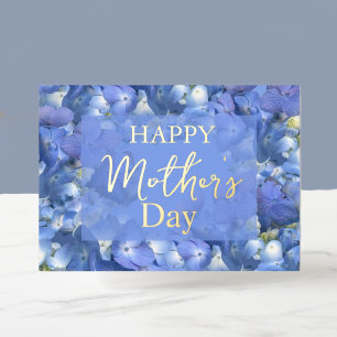 Blue Hydrangeas Blooms Mother's Day Foil Holiday Card