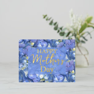 Blue Hydrangeas Blooms Mother's Day Foil Holiday Postcard