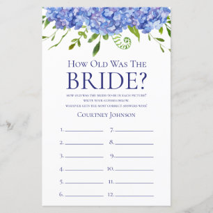 Blue Hydrangeas Bridal Shower Games