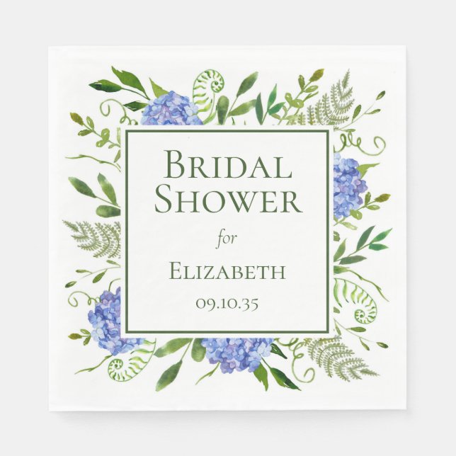 Blue Hydrangeas Bridal Shower Napkin (Front)