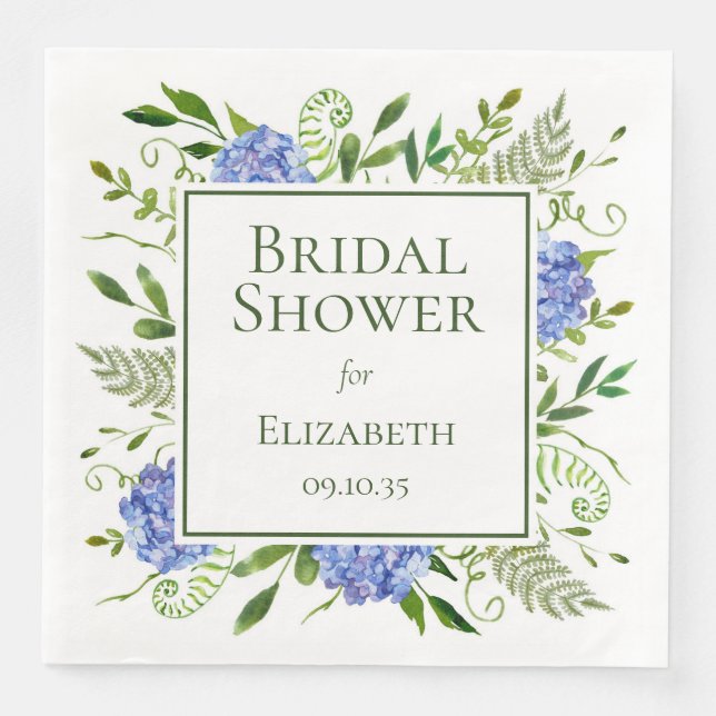 Blue Hydrangeas Bridal Shower Napkin (Front)
