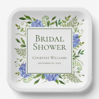 Blue Hydrangeas Bridal Shower Paper Plate