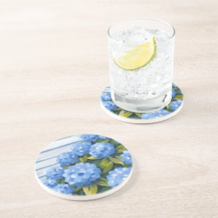 Blue Hydrangeas Bushes Floral Painting Coaster