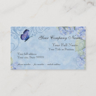 Blue Hydrangeas, Butterfly & Swirl Modern Floral Business Card