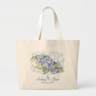Blue Hydrangeas, Butterfly & Swirl Modern Floral Large Tote Bag