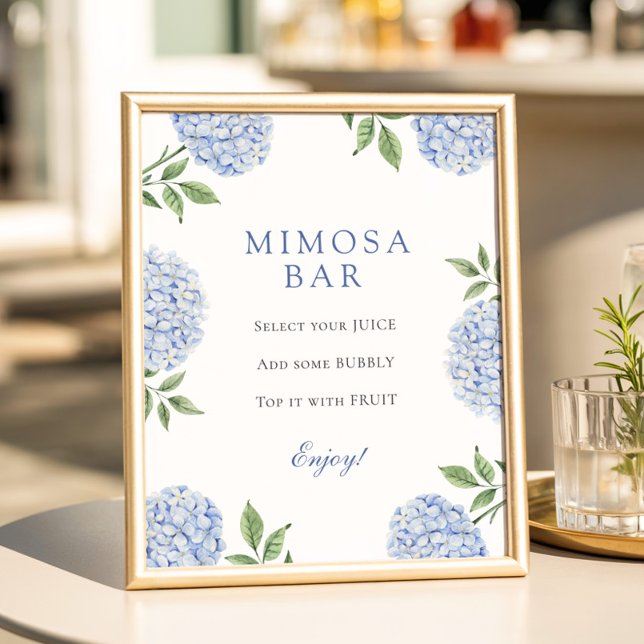 Blue Hydrangeas Classic Border Mimosa Bar Poster (Creator Uploaded)