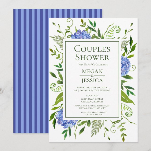 Blue Hydrangeas Couples Shower Invitation (Front/Back)