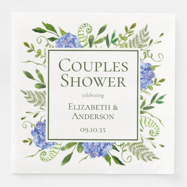Blue Hydrangeas Couples Shower Napkin (Front)