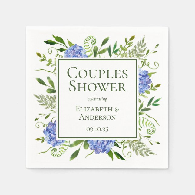 Blue Hydrangeas Couples Shower Napkin (Front)
