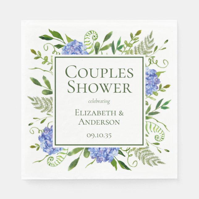 Blue Hydrangeas Couples Shower Napkin (Front)