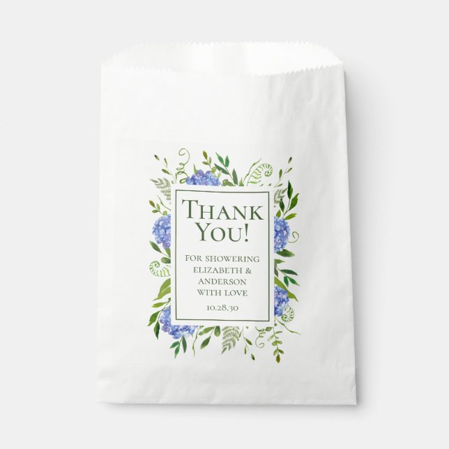 Blue Hydrangeas Couples Shower Thank You Favour Bag (Front)